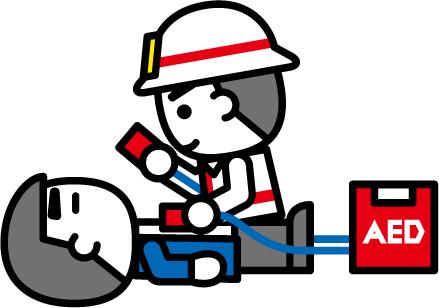 救急隊員がAEDで蘇生処置をしているイラスト