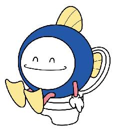 トイレの便座に笑顔で座っている魚のイラスト