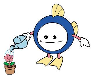 お花に水をあげているお魚のイラスト