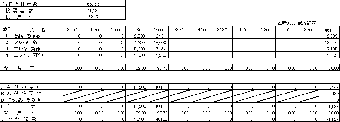 小選挙区最終確定結果