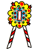 脚が紅白であしらわれた開店祝いなどで飾られる花輪のイラスト