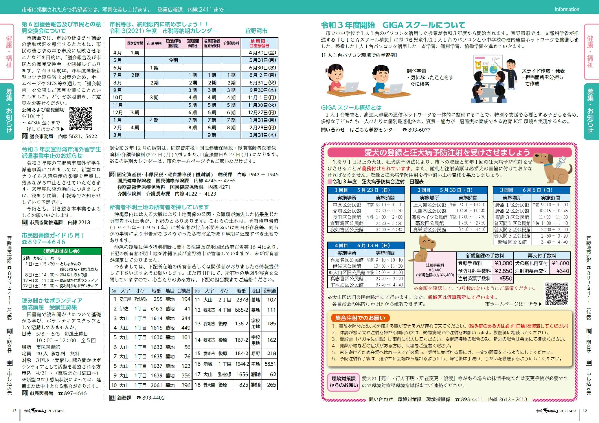 市報ぎのわん4月号　12～13ページ