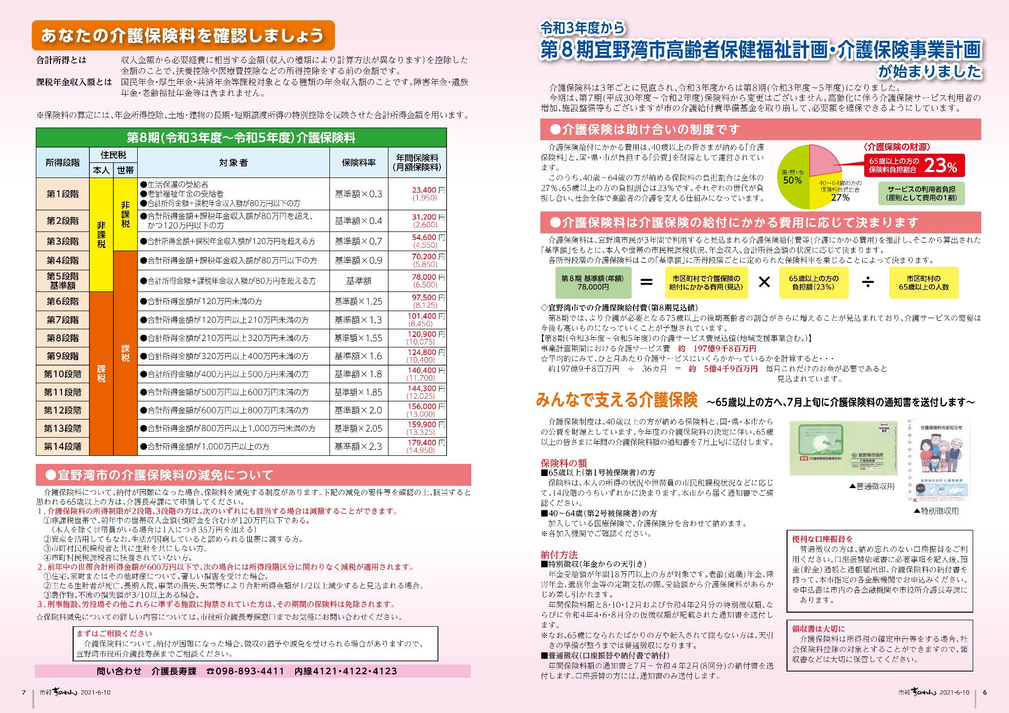 市報ぎのわん6月号　6ページ7ページ目　第8期宜野湾市高齢者保健福祉計画