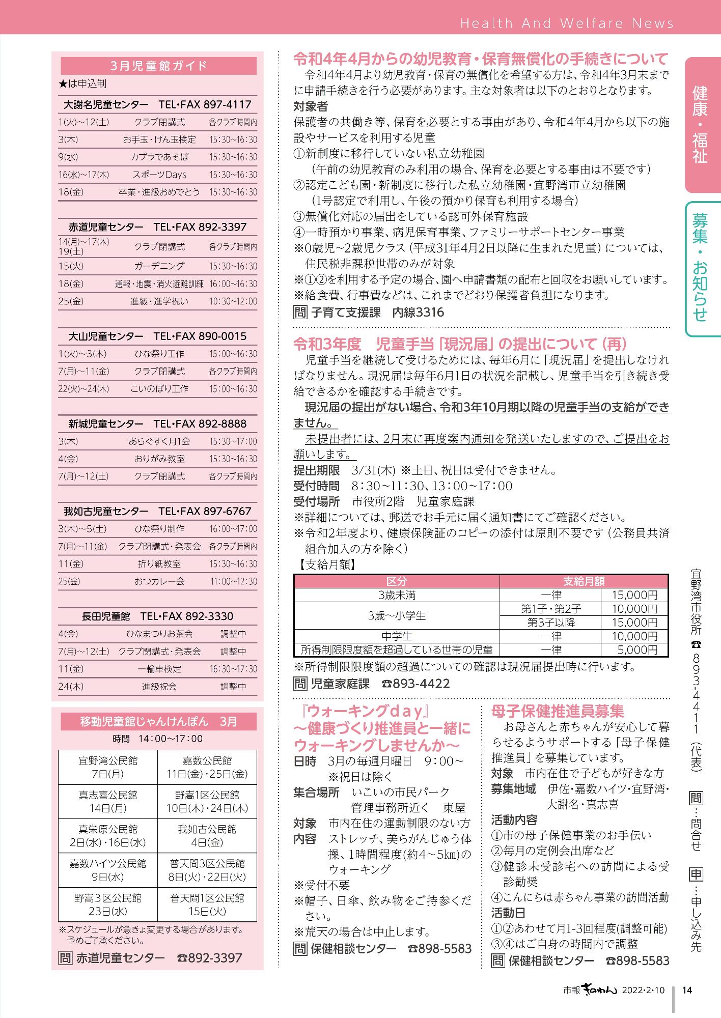 14ページ目　宜野湾市の健康・福祉事業などに関するお知らせです