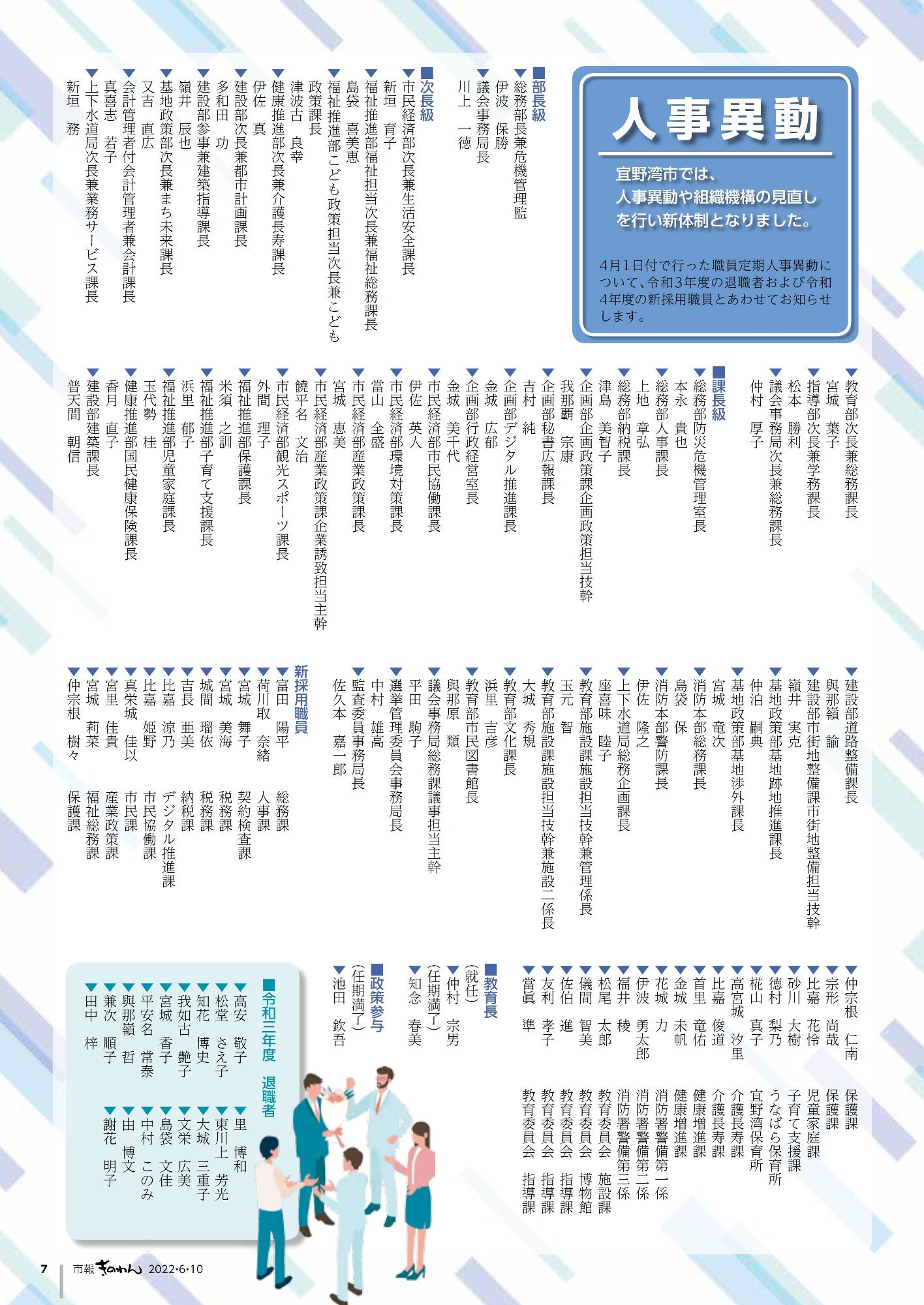 市報ぎのわん6月号　7ページ　宜野湾市　人事異動