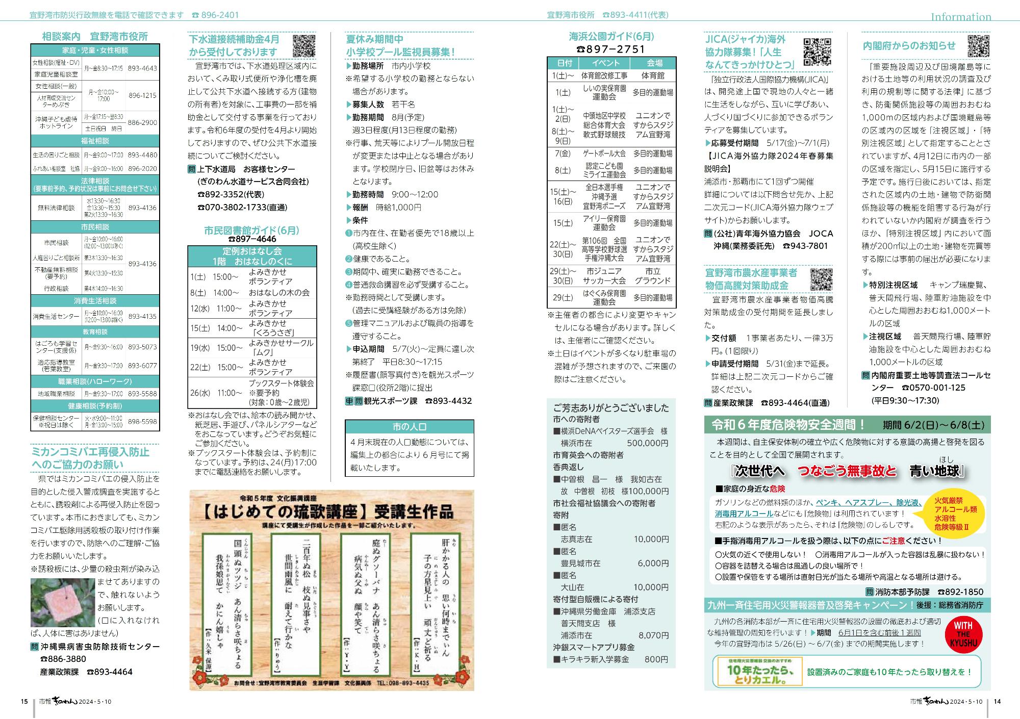 14～15ページ目　・健康福祉だより　・情報掲示板