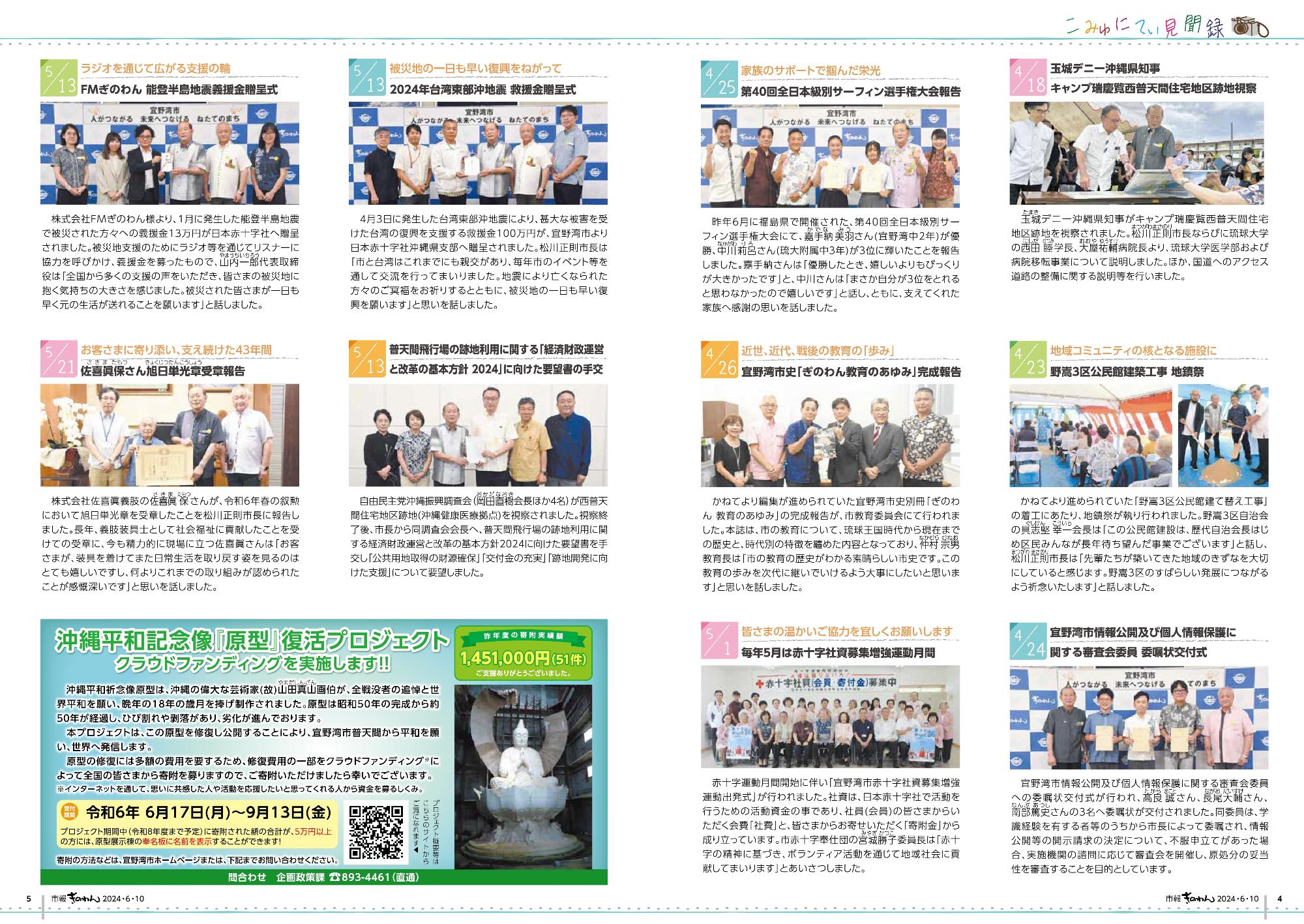 市報ぎのわん6月号　4～5ページ目　こみゅにてぃ見聞録