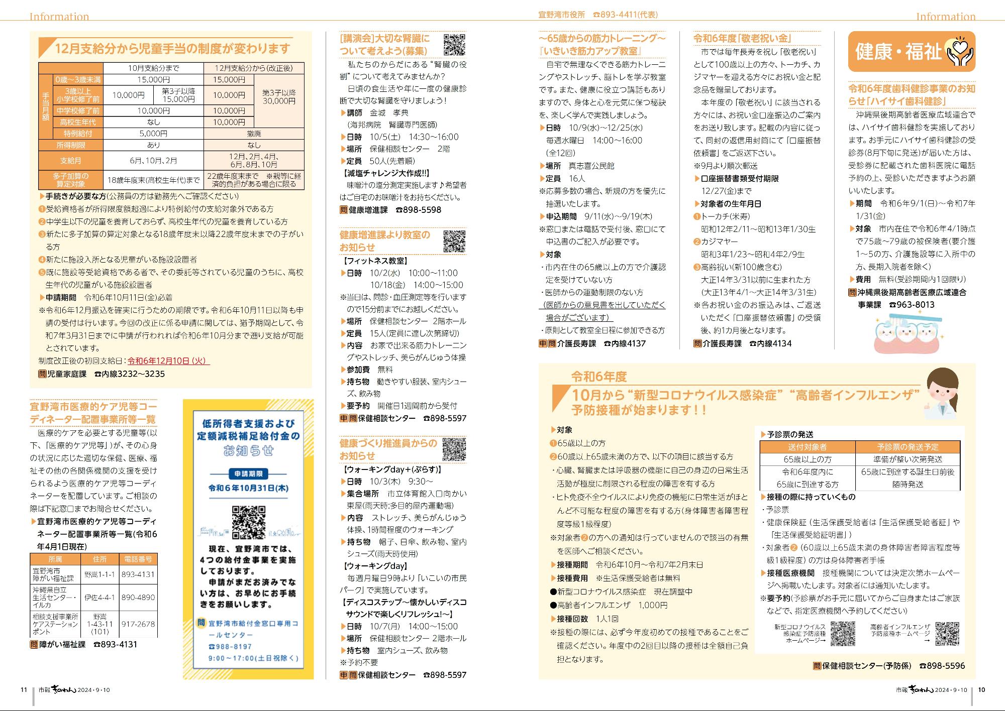 10～11ページ目　・健康福祉だより　・情報掲示板
