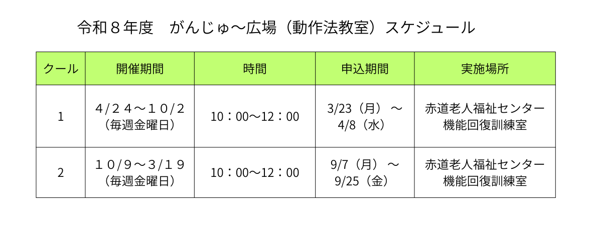 開催場所・時間・申込期間の案内　詳細は介護長寿課へお問合せください