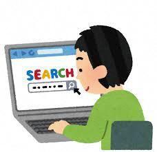 パソコンでページ検索をしている男性のイラスト