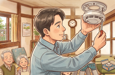 住宅用火災警報器を取り付けている画像