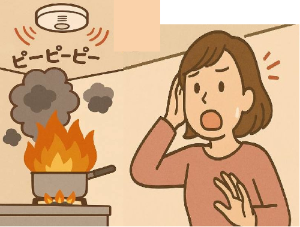 住警器の音で火事に気付くイラスト