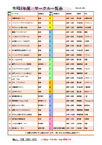 令和7年度サークル一覧表