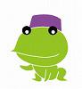 紫色の帽子をかぶったカエルのイラスト