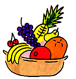バナナ、ぶどう、りんご、パイナップルなどがかごに入ったフルーツバスケットのイラスト