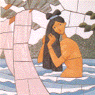 川で水浴びをしている天女のイラスト