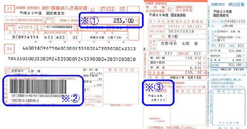 納付書兼納入済通知書の確認例